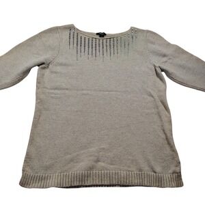 Style & Co Womens Sweater‎ 2X Beige Boat Neck Rhinestone Embellished 3/4 Sleeve